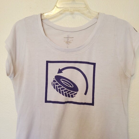 Reebok White T-shirt Tire Flip Womens L Short Sleeve Breathable Running Gym - Picture 12 of 12